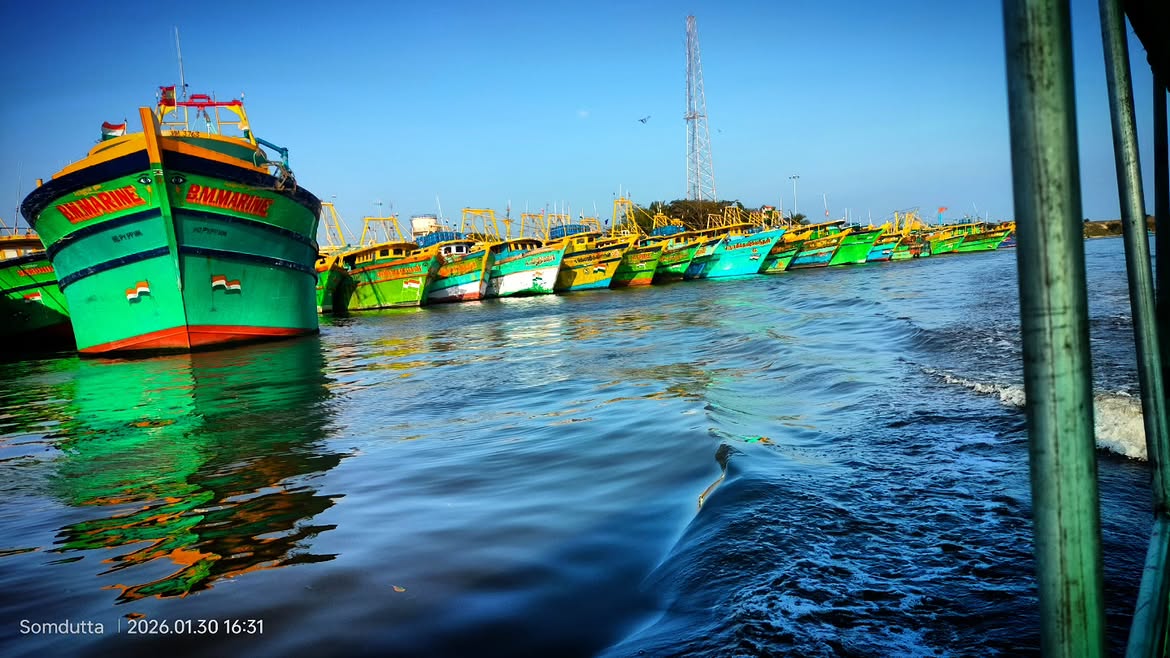 Colourful fishing boats in Pondicherry